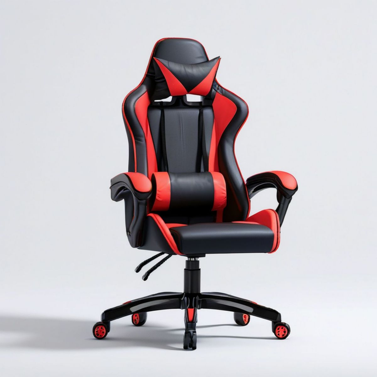 Gamingstuhl aus PU-Kunstleder Schwarz/Rot, 68 x 70 x 118–128 cm