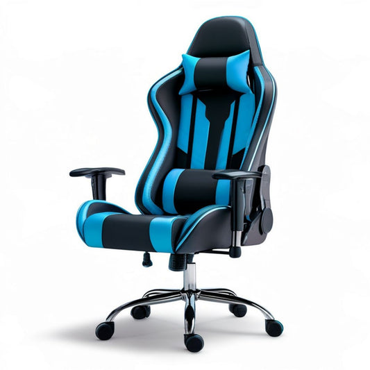 Gamingstuhl aus PU-Kunstleder Schwarz/Blau, 68 x 68 x 125–135 cm