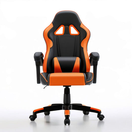 Gamingstuhl aus PU-Kunstleder Schwarz/Orange, 66 x 65 x 117–127 cm