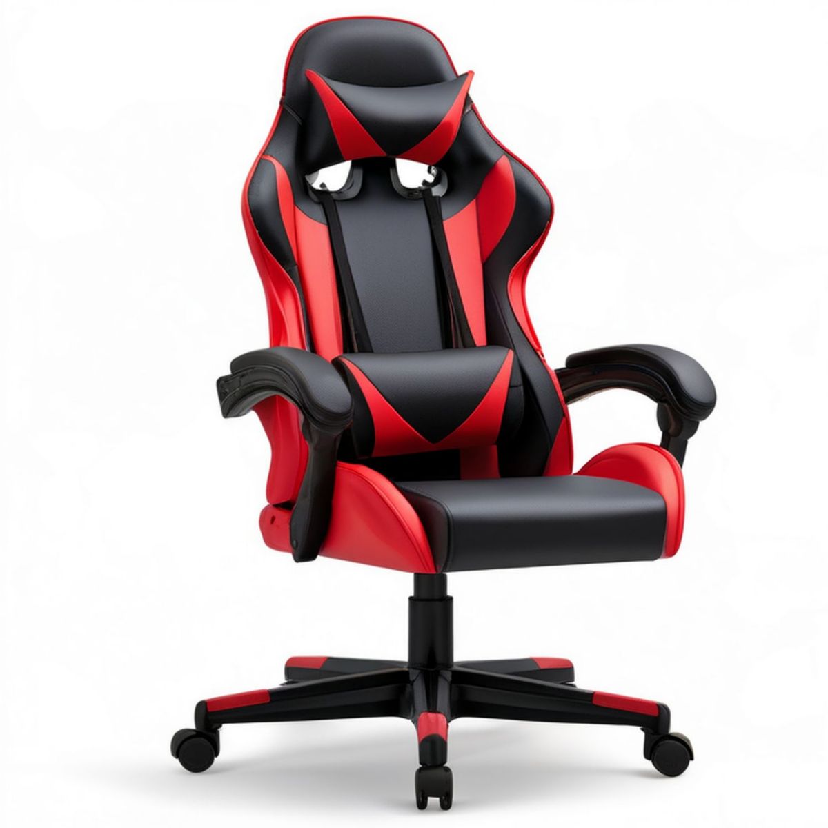 Gaming-Sessel mit Kopf- und Lendenkissen, 65 x 65 x 120–130 cm, Schwarz/Rot, PU-Kunstleder