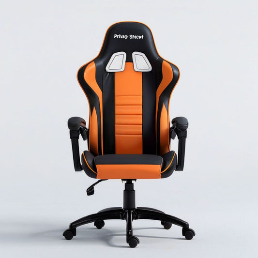 Gamingstuhl höhenverstellbar Schwarz/Orange aus PU-Kunstleder, 66 x 66 x 120–130 cm