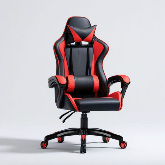 Gamingstuhl aus PU-Kunstleder Schwarz/Rot, 68 x 70 x 118–128 cm